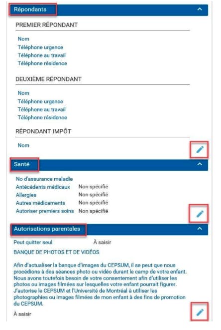 Modifier le profil de votre enfants - membres CEPSUM